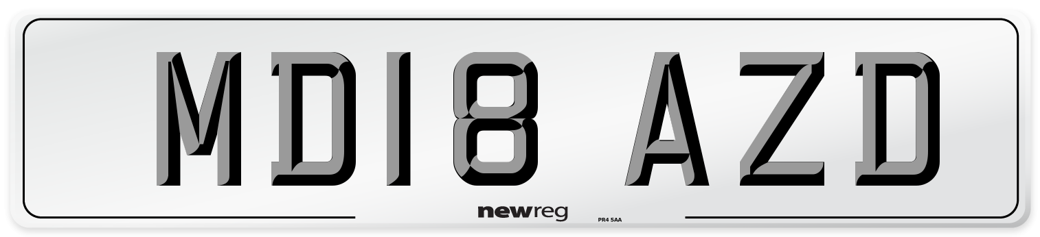 MD18 AZD Number Plate from New Reg